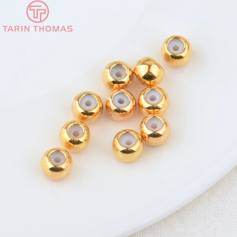 20PCS Gold-Plated Brass Beads with Rubber Accents