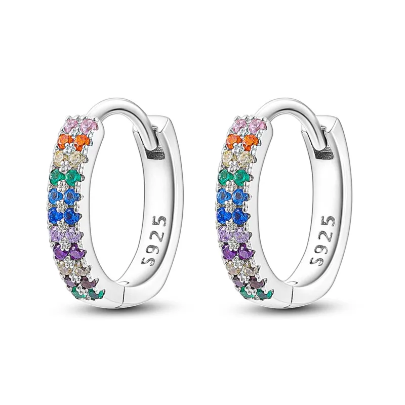 MISEFF Real 925 Sterling Silver Earring Gradual Change Green Blue Colored Zircon Hoop Earrings Engagement Wedding Jewelry Gifts