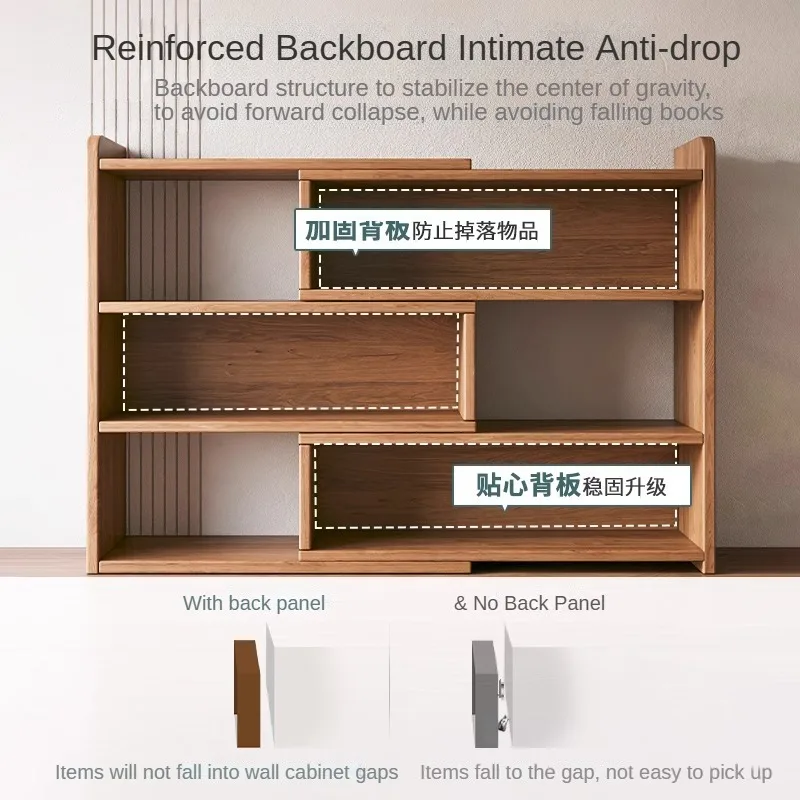 Modern Wooden Furniture Bookcase Rotating Storage Rack Retractable and Extendable with Backboard for Bedroom Study Room Students