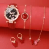 5PCS/Set Women's Watch Fashion Rhinestone Leather Band Quartz Watches Butterfly Jewelry Set（Without Box） 2