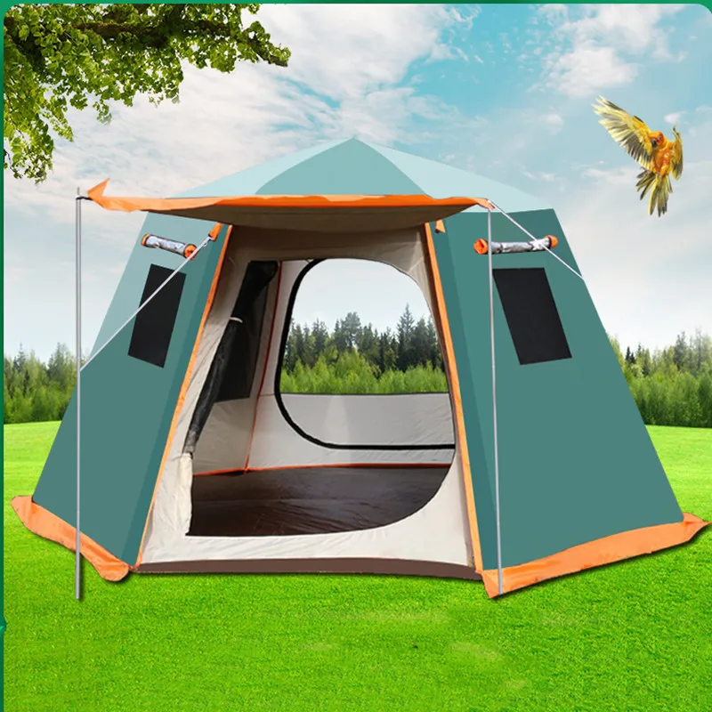 Outdoor Automatic Tent 4-5 People Big Size Sunscreen and Rainstorm 330*330*195 Camping Double-Layer Aluminum Pole Hexagonal Tent