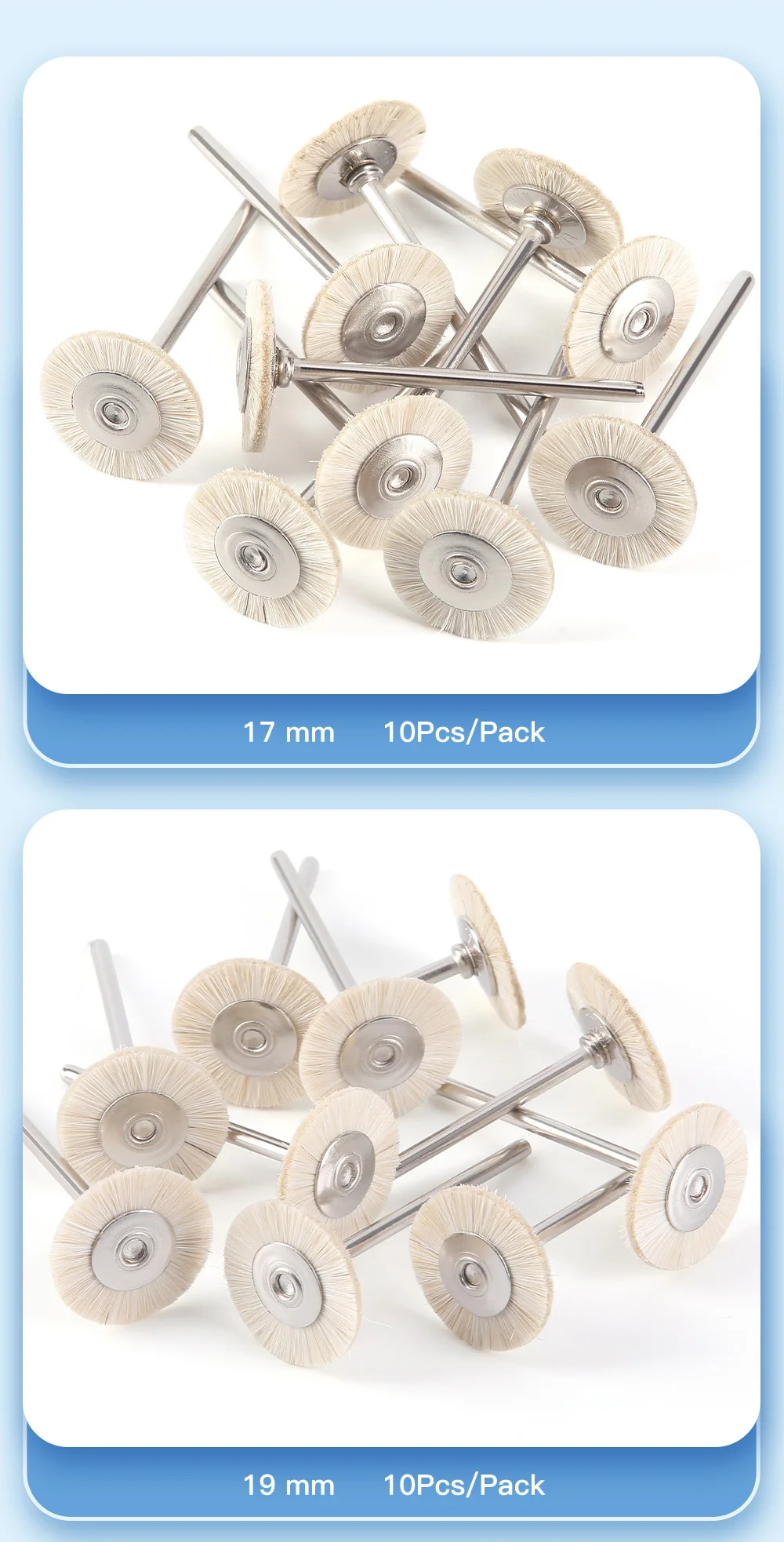 10 Stück/Packung Dental-Polierbürstenrad aus weißem Ziegenhaar, 17/19/22/25 mm, extra weich, für Zahnarzt-Polierer mit niedriger Drehzahl – Detail 6