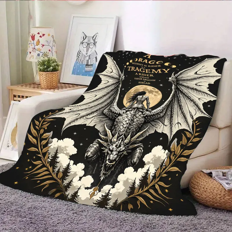 Cozy Flannel Blanket Dragon Rider Moon Fantasy