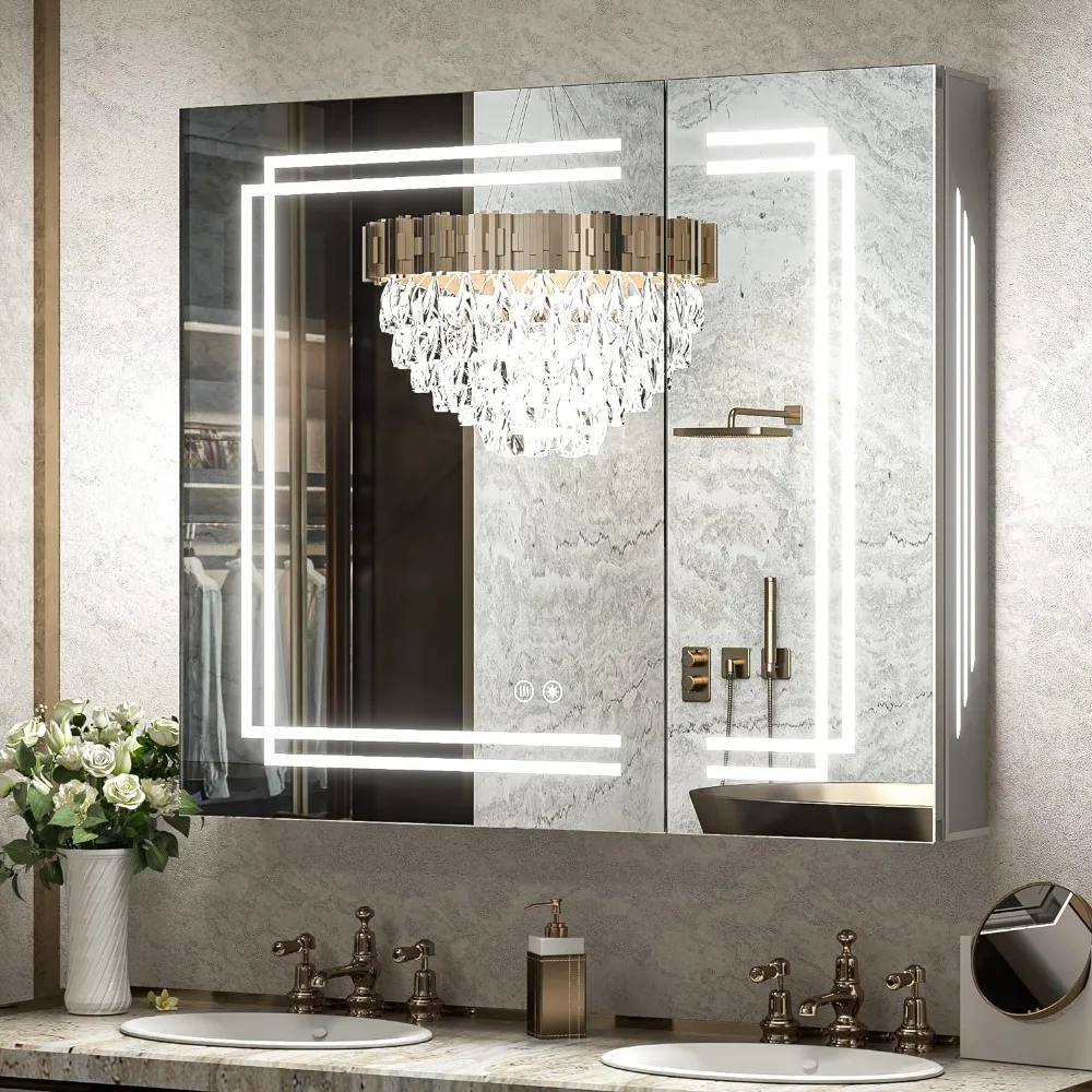 

26x30 in Bathroom LED Vanity Mirror 3 Colors Stepless Dimming CRI 80+ Anti-Fog Memory Funtion Wall Mount Make up Mirror