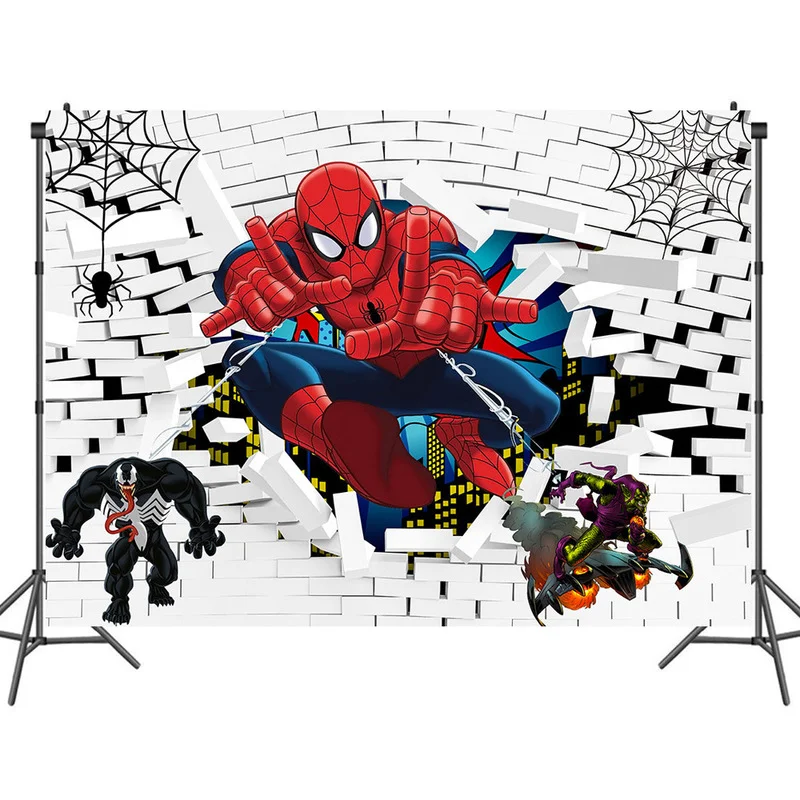 Rideau de toile de fond Spiderman, décoration murale de Super-héros pour  fête d'anniversaire pour