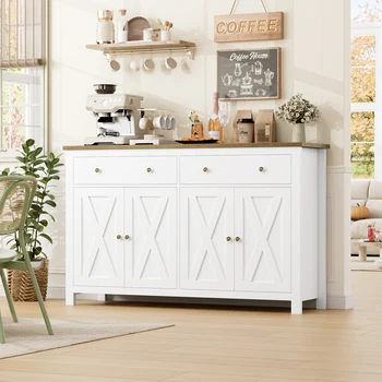 Getone Credenza grande, Credenza da cucina con 2 cassetti 4 ante per soggiorno Sala da pranzo Bianco 140x40x89 cm 1