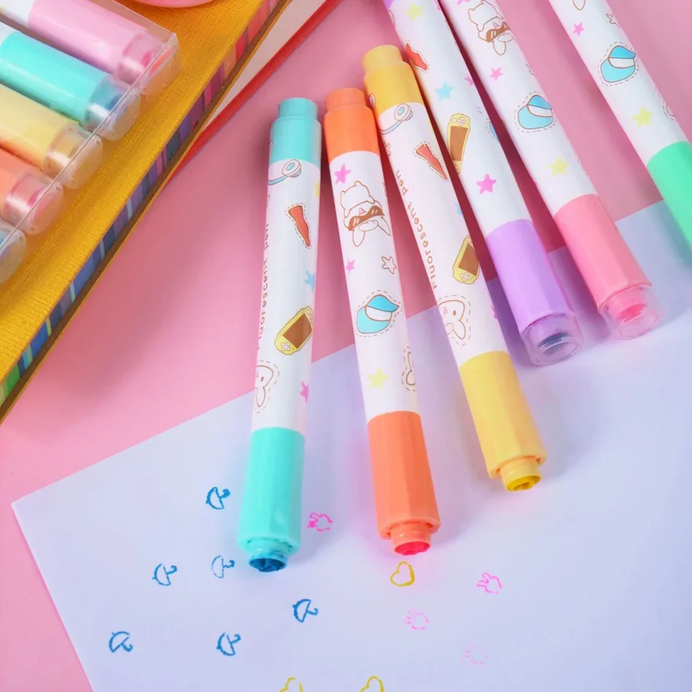 Highlighter Marker 6pcs Stamp Highlighters Set Dual-ended