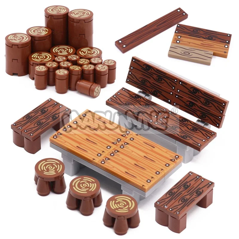 MARUMINE MOC Blocks Wooden Chair Set Builidng Bricks Wood Part Compatible DIY Construction City Farm Jungle Forest