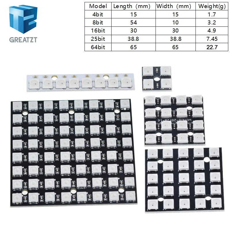 รูปสินค้า 4 8 12 16 ช่อง WS2812 WS2812B WS 2811 5050 RGB LED โคมไฟโมดูล 5V 1Bit 4Bit 8Bit 12Bit 16Bit 24Bit Rainbow LED สําหรับ DIY