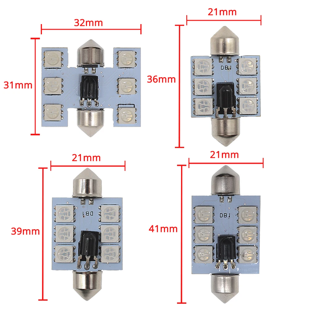 2X RGB 6SMD Roof Dome Festoon Reading Lamps C5w Car Auto Remote Controlled Atmosphere Led Welcome Light Turn Signal Trunk Bulb