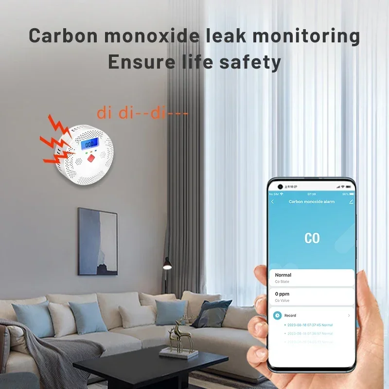 Tuya Wifi Carbon monoxide Detector with LCD Display 70dB Alarm Sound CO gas Sensor Home Security protection equipment Smart LIfe carbon monoxide alarm carbon monoxide detector