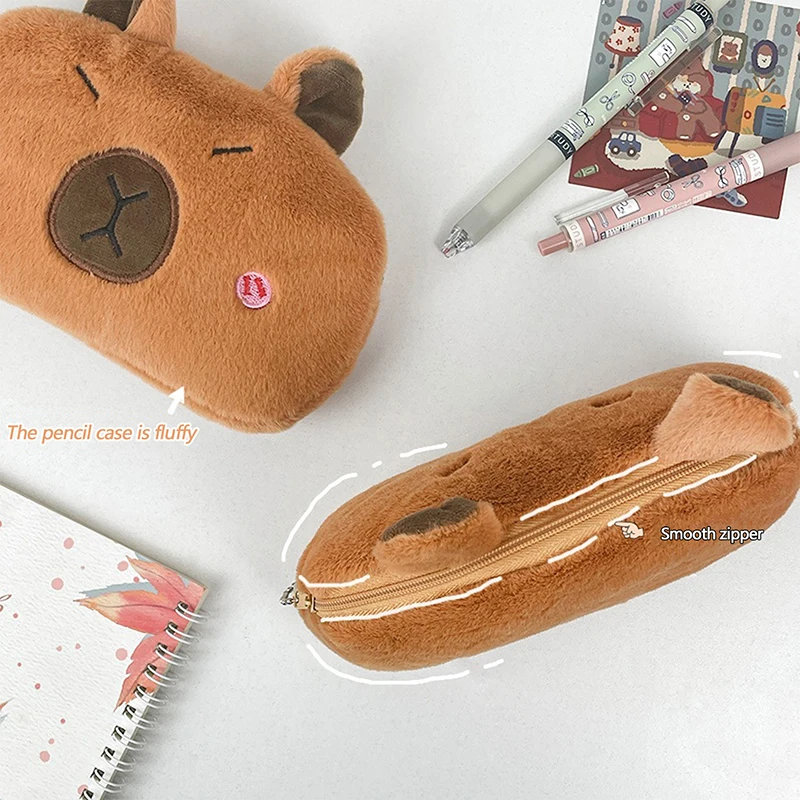 Pencil Case Cartoon Capibara Plush Large Capacity Pen Pouch Stationery Storage