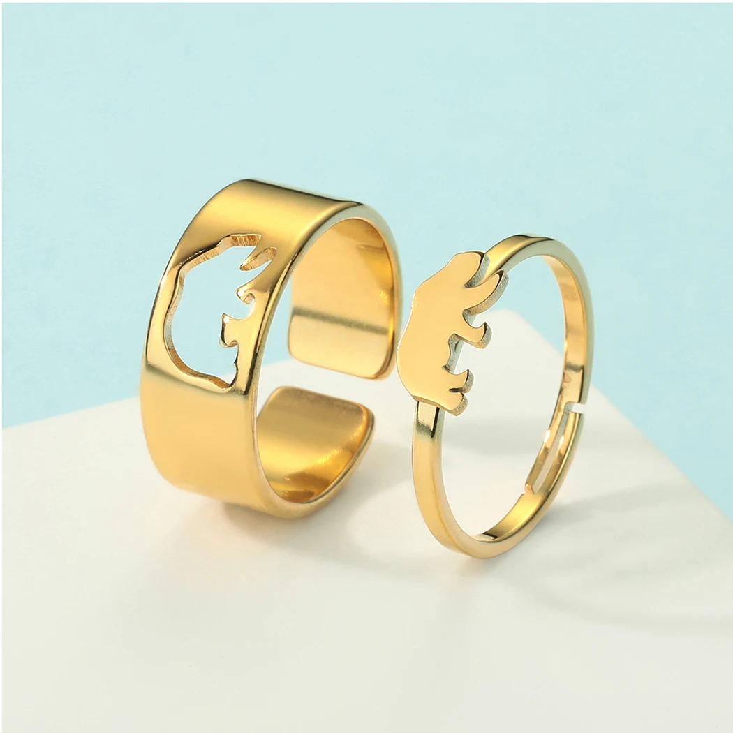 Buah Set Cincin Pasangan Beruang Gotik Cincin Janji Cocok Hewan
