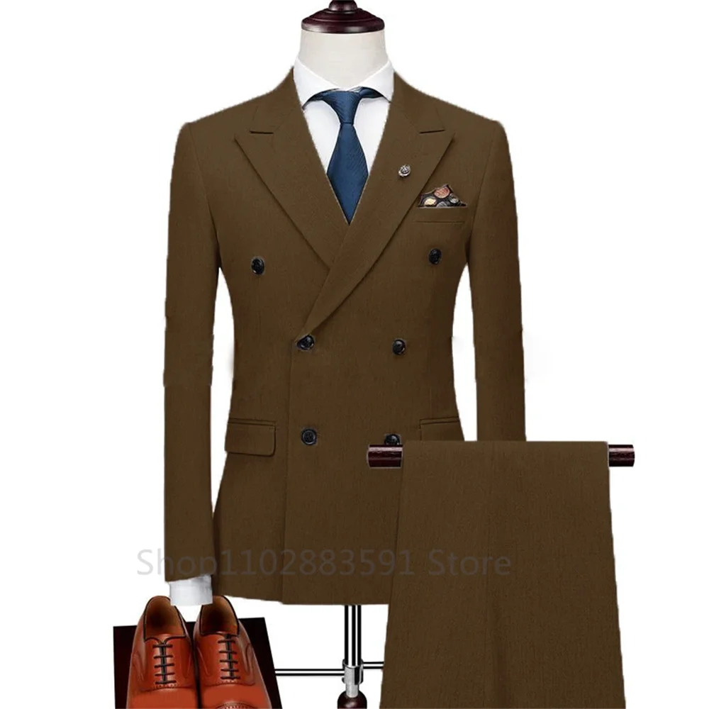 Men's Double Breasted Suits 2024 Terno Masculino Men's Peak Lapel 2 Slits Formal Suits Slim Fit Business Set (Jacket +Pants ) 4