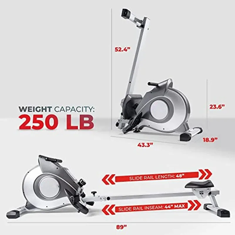 Fitness Magnetic Rowing Machine With Extended Slide Rail With Optional Exclusive 250 LB Capacity Rowing Machine