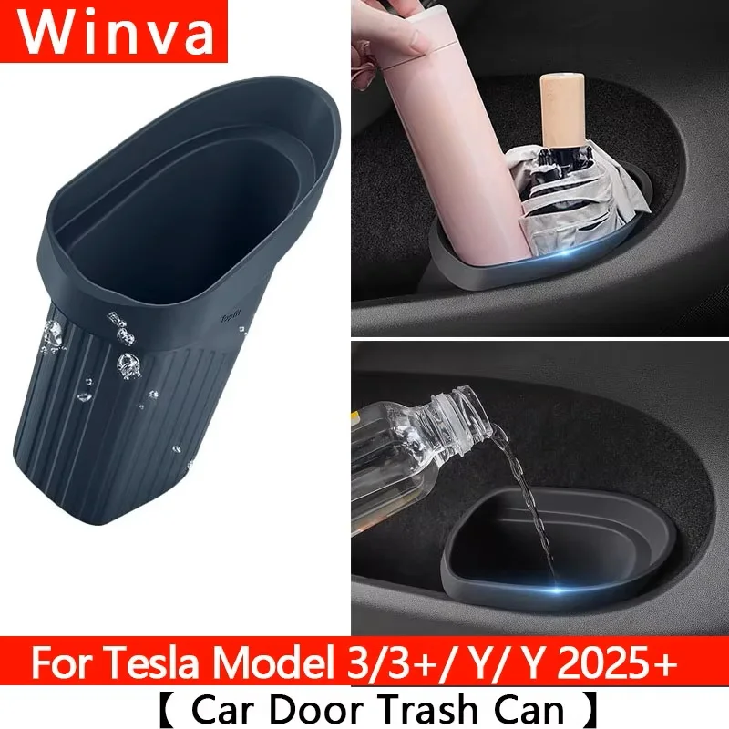 For Tesla  All Model Y&3  Car Door Trash Can Silicone Door Storage Box Waterproo