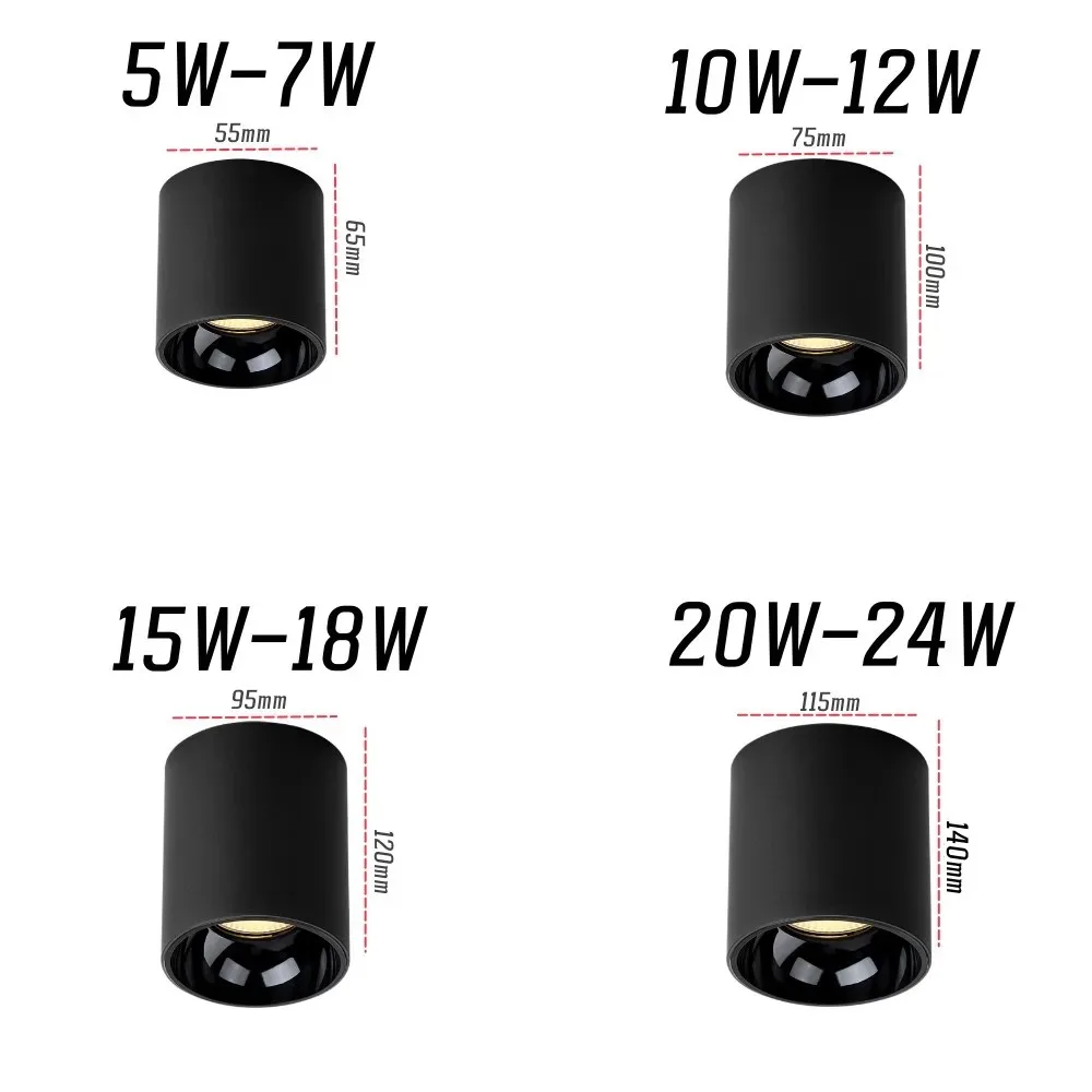 LED 원형 통 천장 조명 5W10W12W15W18W20W24W COB 칩 스포트라이트 눈부심 방지 AC85-265V 천장 조명 실내 조명