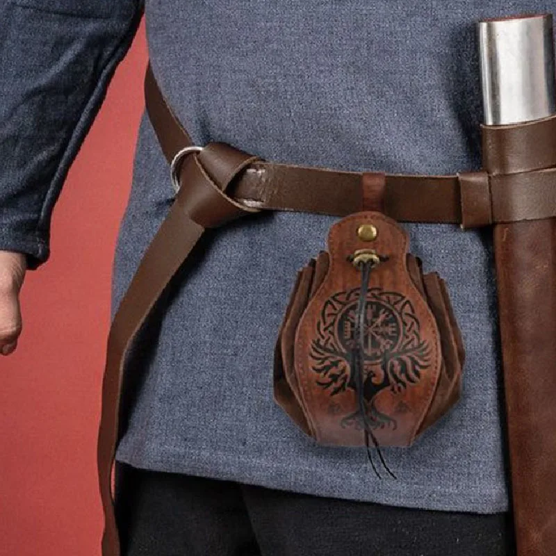 

Сумка-Руна Vikings, сумка на шнурке для монет, костюм, винтажный аксессуар на Хэллоуин, кожаный замшевый средневековый ремень, комплект для взро...