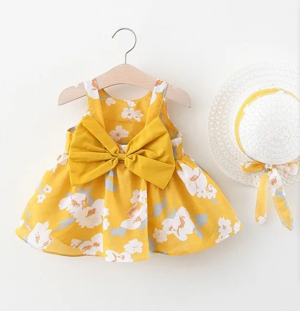 Fashion Cute Baby Girl Costume Kids 2piece Set Dress + Sunhat Summer