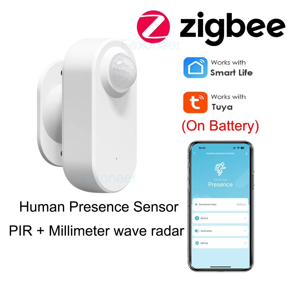 

Tuya Zigbee Human Presence Detector,Luminance/Distance Detection, Smart PIR Motion Sensor Support Zigbee 2mqtt Home Assistant