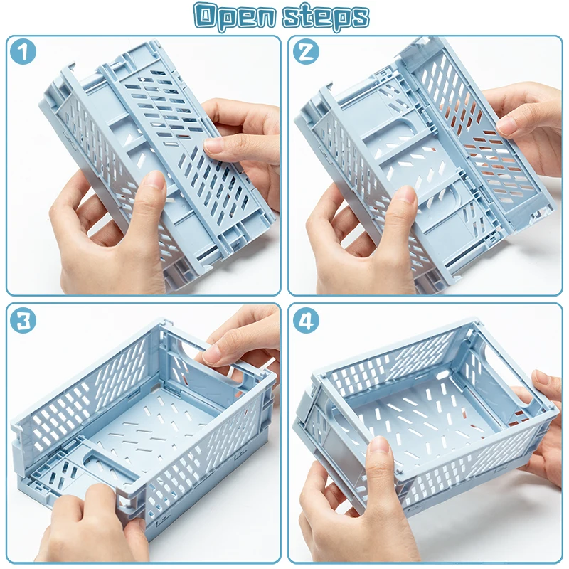 4Pcs Mini Stackable Crates Danish Pastel Foldable Baskets Tray with Handles Handmade Materials Storage Box Kitchen Desktop Decor
