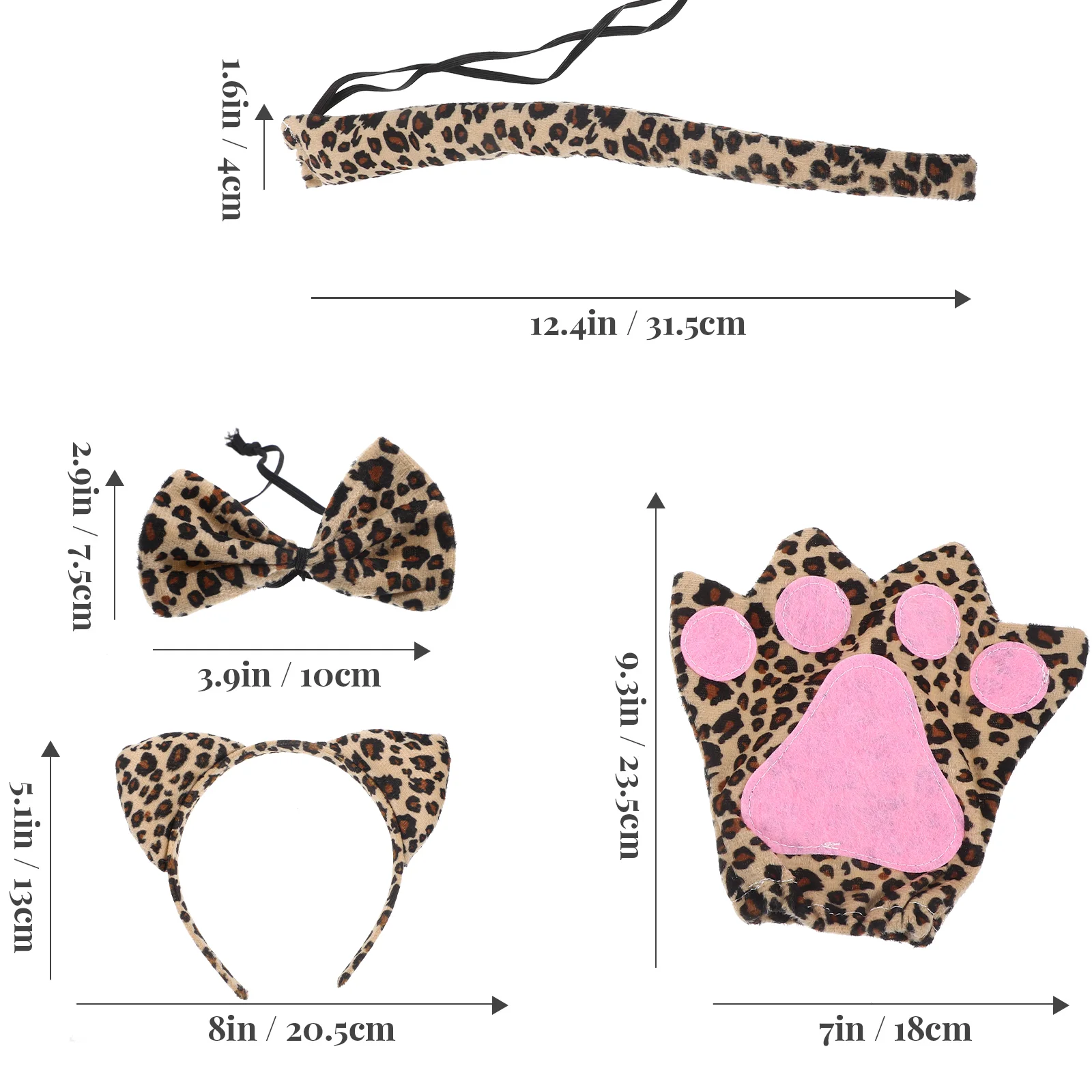 Make up Leopard Print Headband Set Women's Costumes Gloves Short Plush Cosplay Suit 3