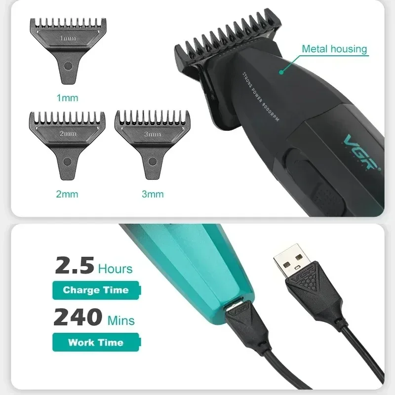 VGR V906 베이스 포함 전문 헤어 클리퍼, 살롱 조각, 남성 면도, 디지털 디스플레이 그라데이션, 전기 헤어 트리머, 9000rpm