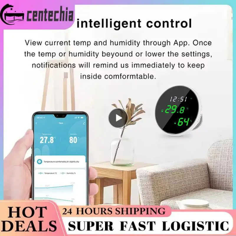 

Датчик температуры и влажности Tuya, умный термометр с ЖК-дисплеем и подсветкой, Wi-Fi, гигрометр, поддержка Alexa home