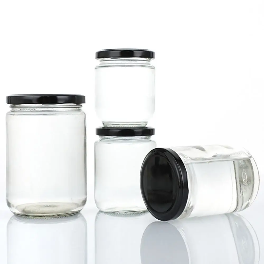 1Pcs with Black Airtight Lids Glass Jar Kitchen Round Mason Jar Food Storage 100ml 150ml 195ml 240ml Canning Containers 6