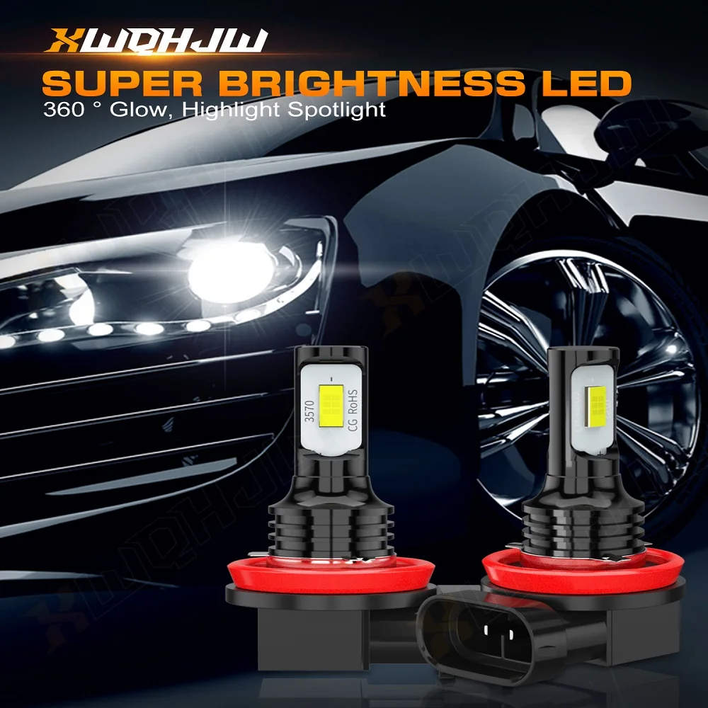 

XWQHJW 2PCS Car lights 200501-H11 Super Bright LED Headlights High Low Beam Fog Light Bulb White 6000K Minisize Car accsesories