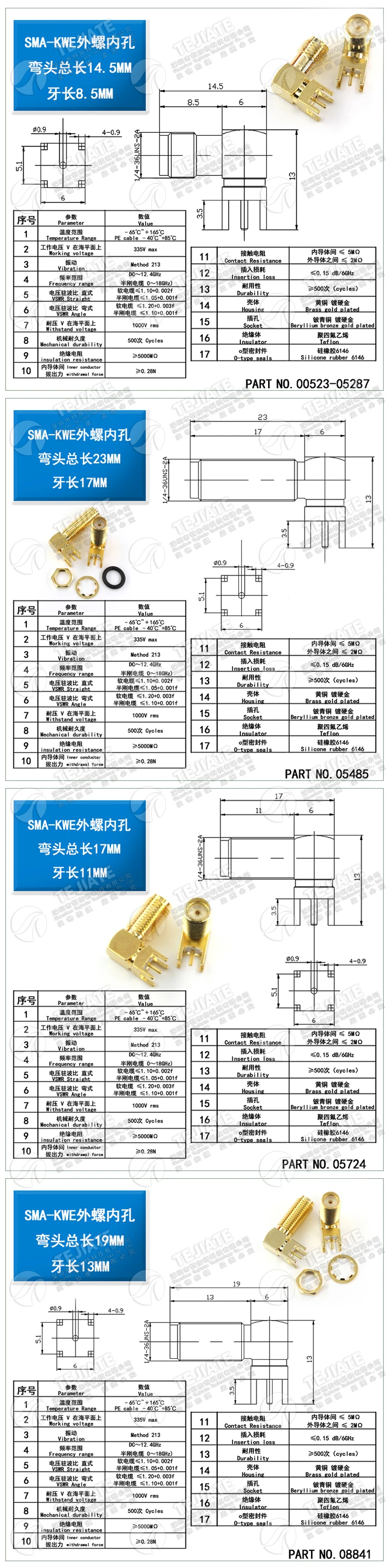 Description Picture 2 of item5PCS SMA-KWE SMA Female Plug Adapter Solder Edge PCB Mount Connector Right Angle RF Coaxial