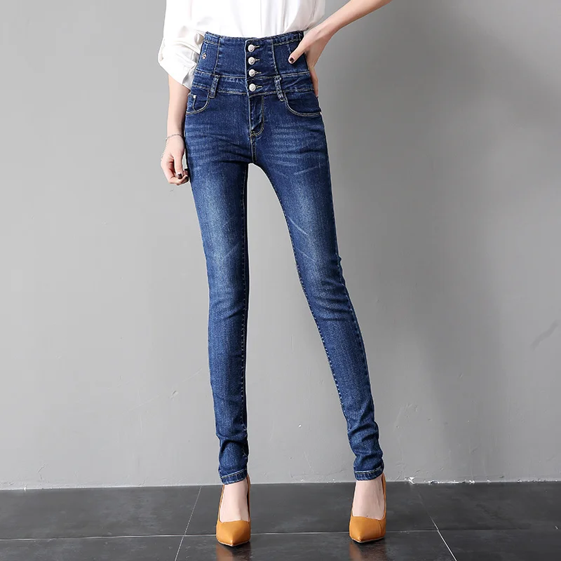 

Size 26-34 Slim Jeans For Women Streetwear High Waist Jeans Casual Blue Denim Pencil Pants Femme Stretch Skinny Jeans Woman
