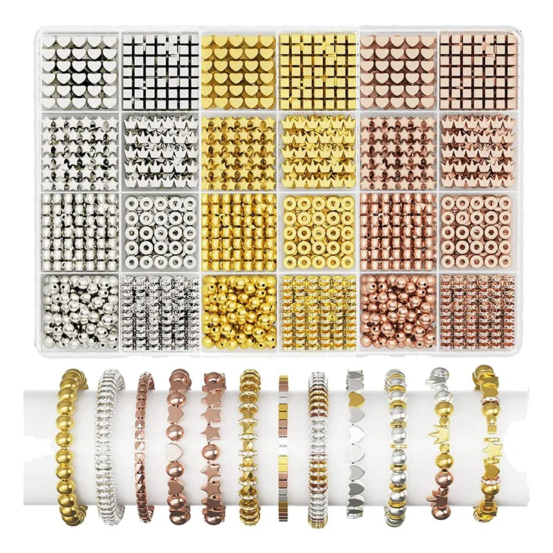 Gold Beads For Jewelry Bracelets Making 1740 PC 8 Styles Spacer