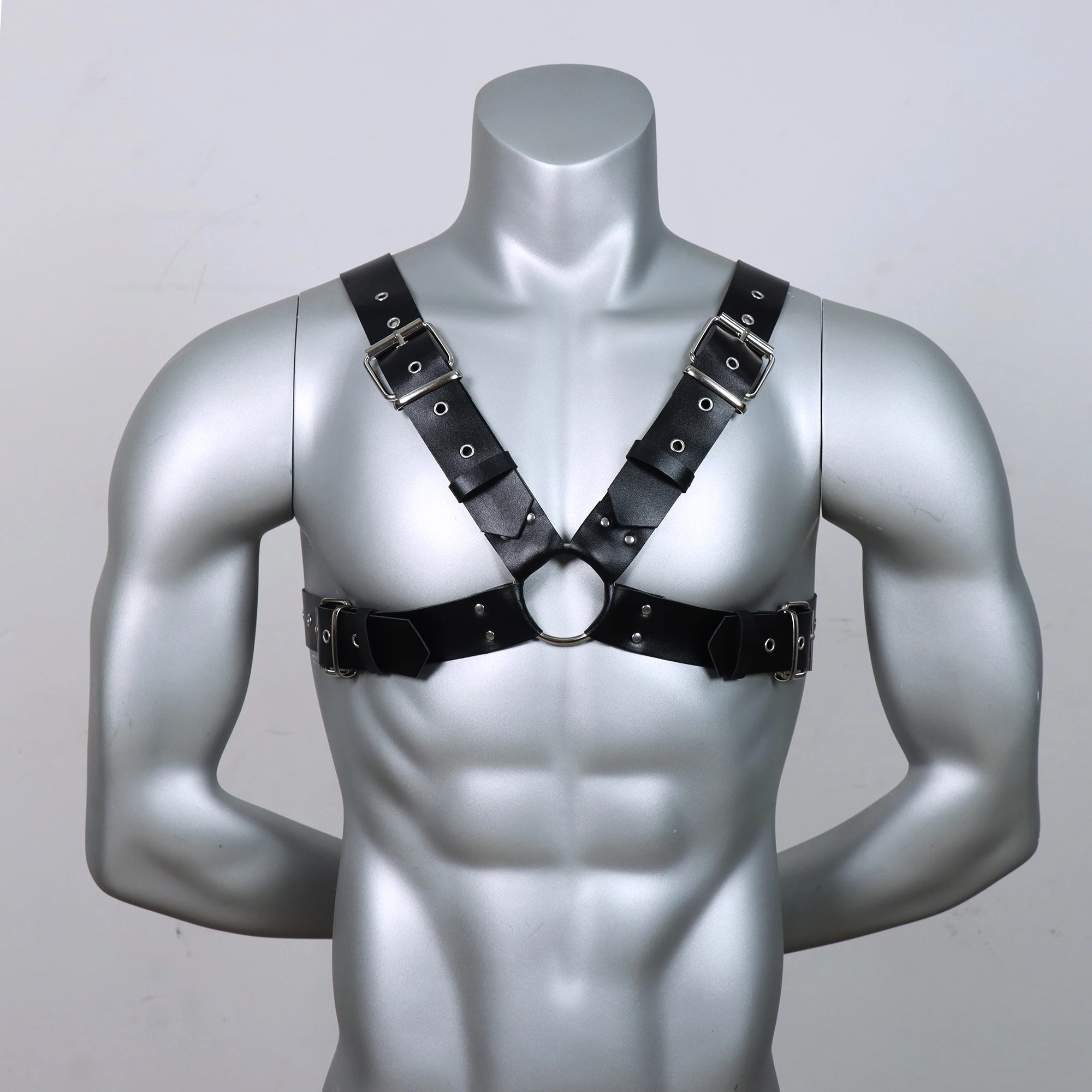 Leather Fetish Gay BDSM Men Harness Belts Adjustable Sexual Gay Bondage Clothing Body Chest Harness Straps for Rave Party Stage