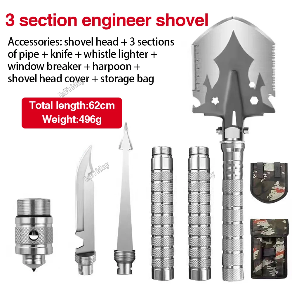 Description Picture 5 of itemMultifunctional Outdoor Shovel 4-Section Pipe Fishing Folding Shovel Outdoor Camping Shovel Camping Shovel Garden Dig Tools Kit