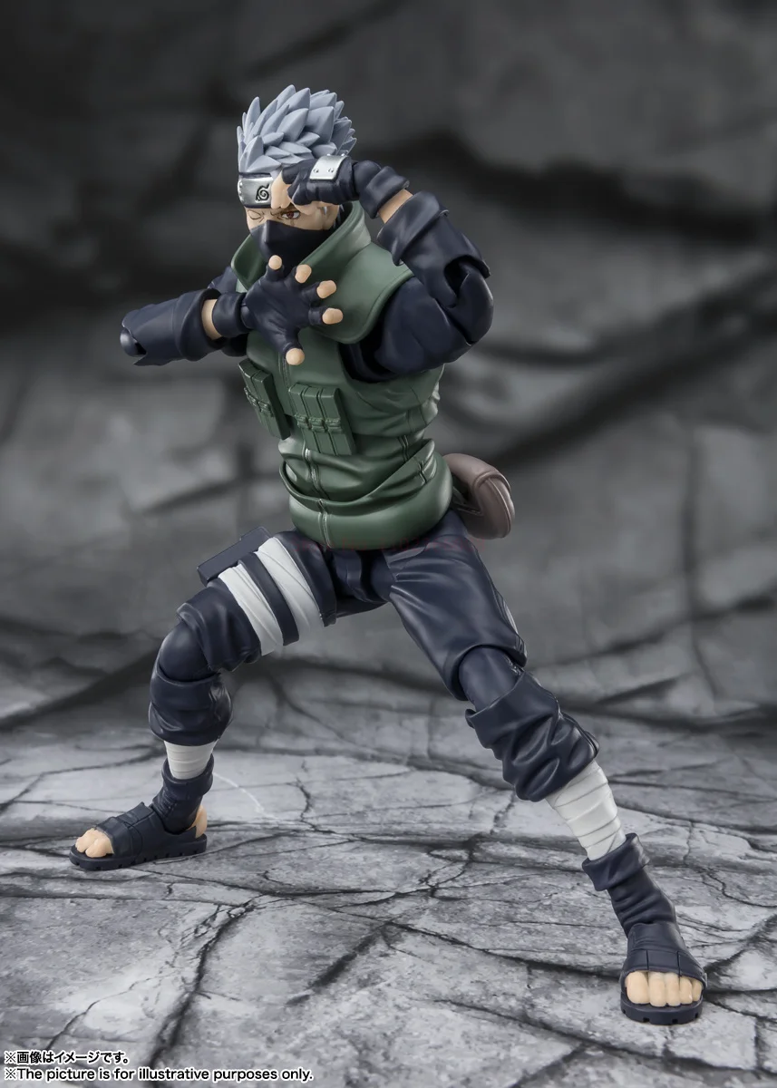 Bandai Original Shippūden Anime Figure SHF Hatake Kakashi 2.0 The Hero of Sharingan Action Figure Toys for Kids Gift Model Dolls