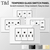 T&I Elegant 118 เต้ารับสวิตช์ผนัง มาตรฐานสหรัฐฯ เครื่องชาร์จ USB พร้อม Type-C การออกแบบแผงกระจก 1