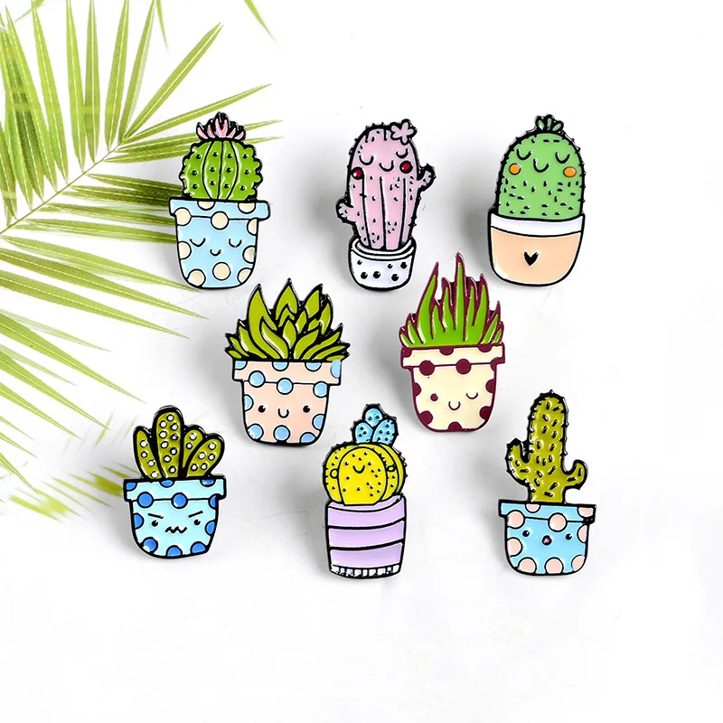 Potted Plant Cactus Enamel Pins Metal Lovely Badges Brooch Vintage Brooches For Women  Clothing Collar Lapel Accessories