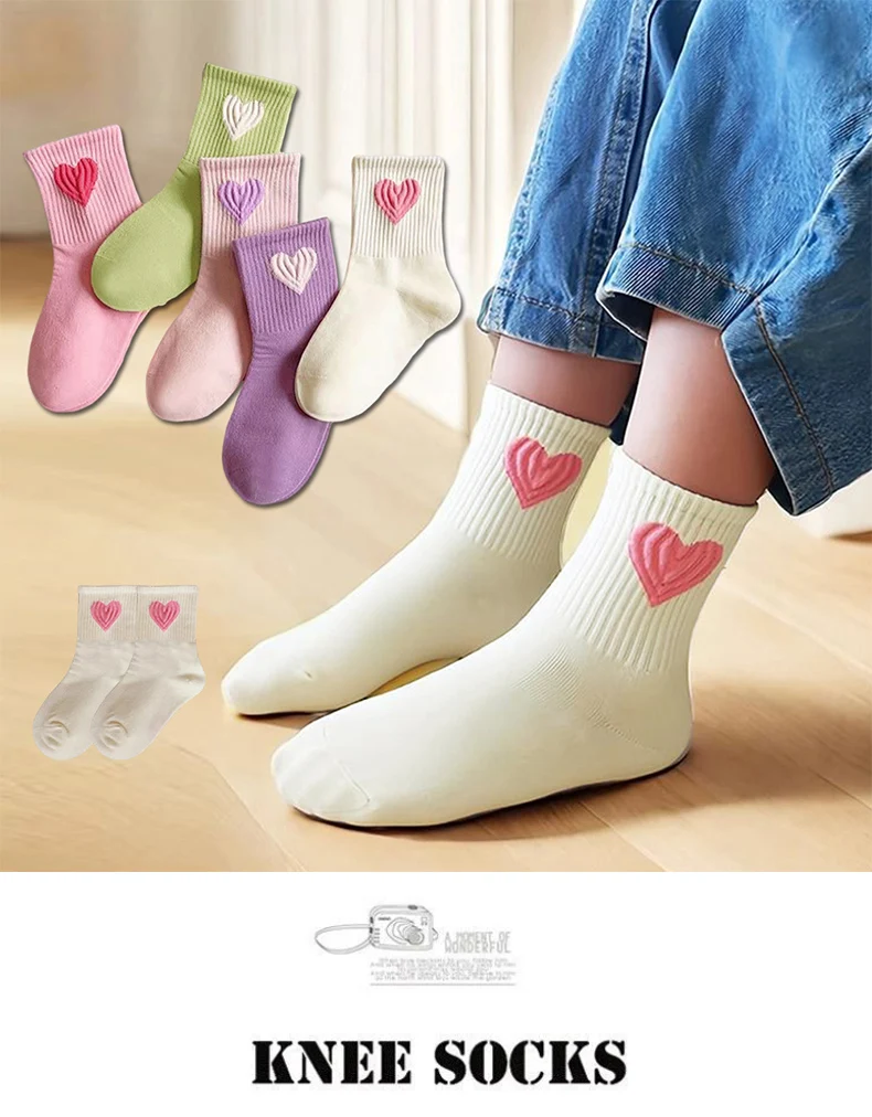 5/10 Paar Kindersocken, bonbonfarbene Sportsocken für Mädchen, Großhandel für Frühling, Sommer, Herbst und Winter, feuchtigkeitsableitend. – Detail 1