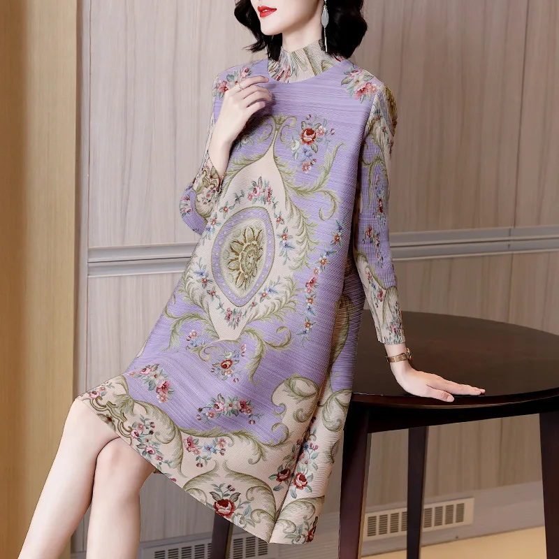 

Французское плиссированное платье высокого качества с принтом, весеннее платье, новинка 2022, женское платье большого размера в иностранном стиле для пожилых мам