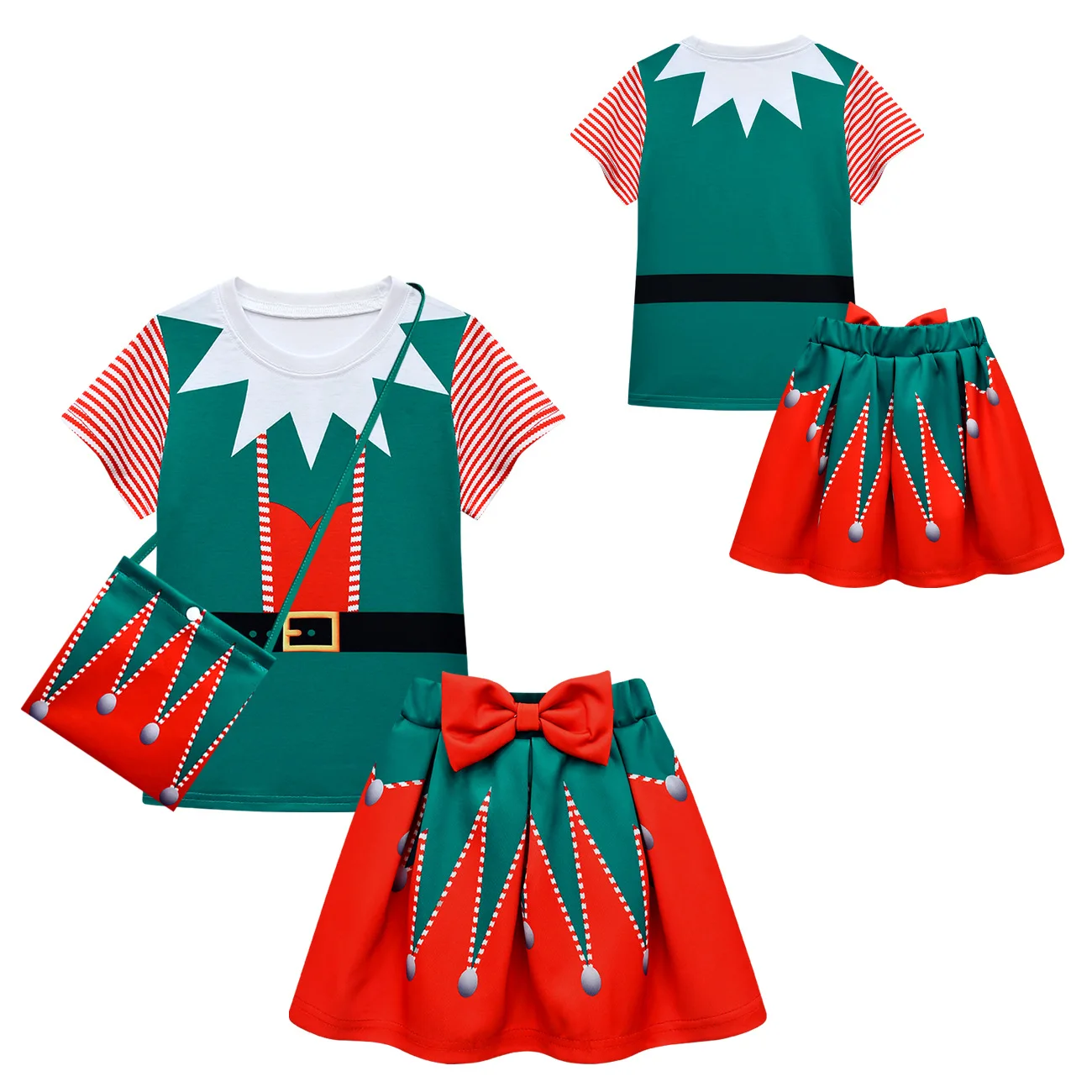 

Toddler Kid Santa Claus Costume Girls Short Sleeve Tshirt Pleated Dresses Bag Baby Girl Christmas Dress Up Birthday Party Gift