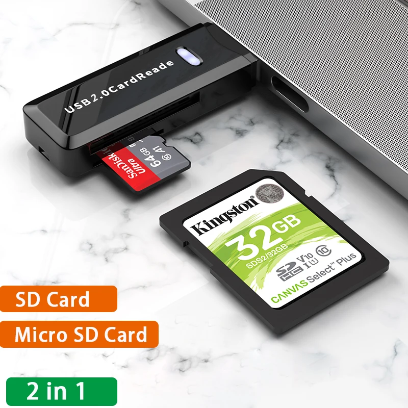 Portátil Smart Memory Card Reader, 6 em 1, Cartão SD, USB 2.0, TF