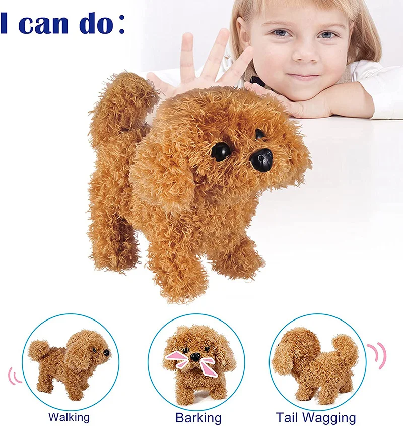 Electronic Walking Puppy Pet Dog Plush Toy Barking Wagging Tail Battery Control Kawaii Interactive Toys for Kids Boys Grils Gift