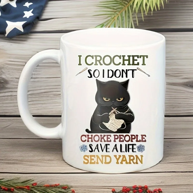 Lustige Schwarze Katze Keramiktasse Für Häkel- Und Kaffeefans_voghion.com
