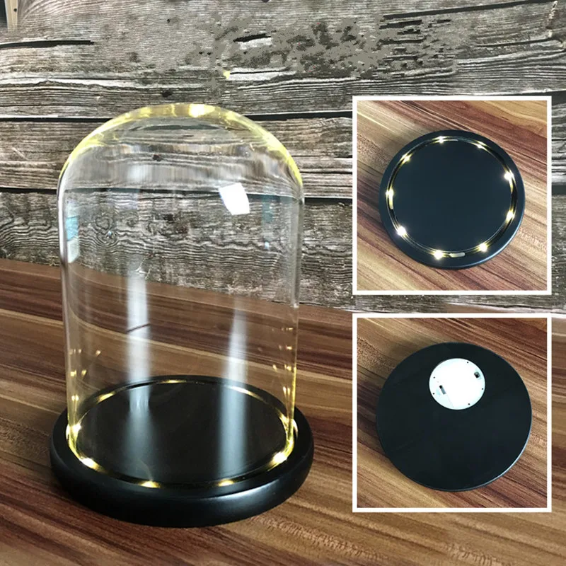 Blowing Crafts Home Decoration Eternal Flower Glass Cover with Warm White Light Dust Cover Ornaments Black Base Height 35cm