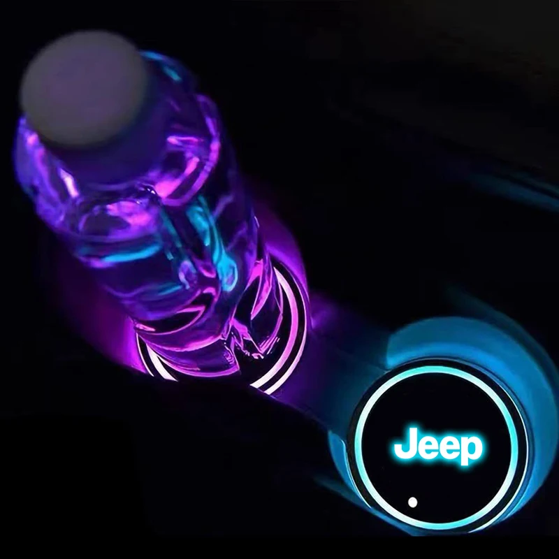 2pcs LED Car Water Cup Mat Drink Holder For Jeep Grand Cherokee XJ SRT Renegade Compass Wrangler JK TJ Patriot Trail Hawk Led Interior Lights