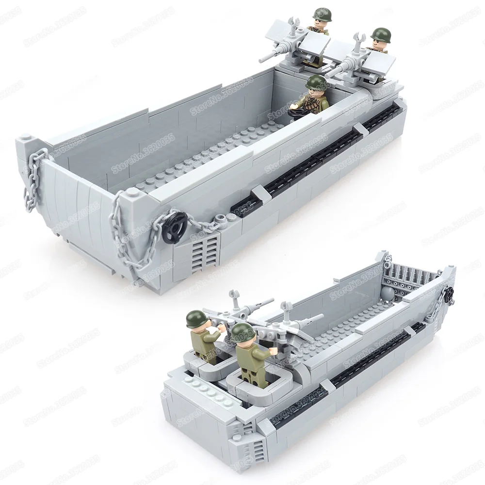 Building Block Toy Military US LCVP Landing Craft WW2 Soldier Figures Weapons Landing Battle Special Army Model Child Gifts Boy Toys