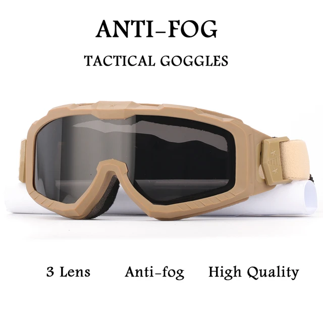 Gafas tácticas militares de Airsoft con microventilador, lentes antiniebla  para disparar, para motocicleta, Paintball CS, juego de guerra, senderismo,  3 lentes - AliExpress