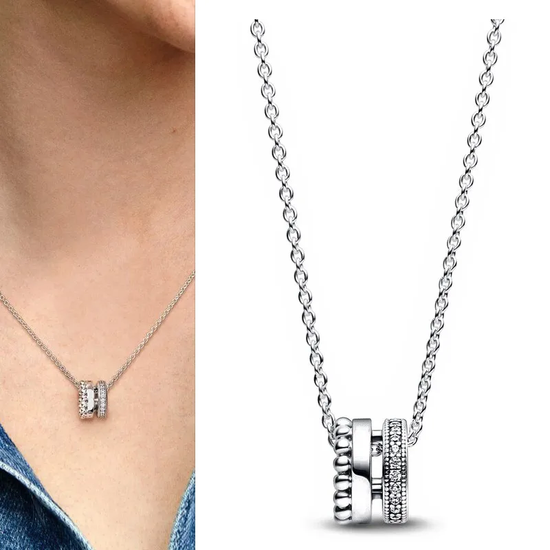 925 Silver Original Women's Popular Eternal Tritone Viola Specimen Shining Dense Set Snowflake Logo Necklace DIY Charm Jewelry