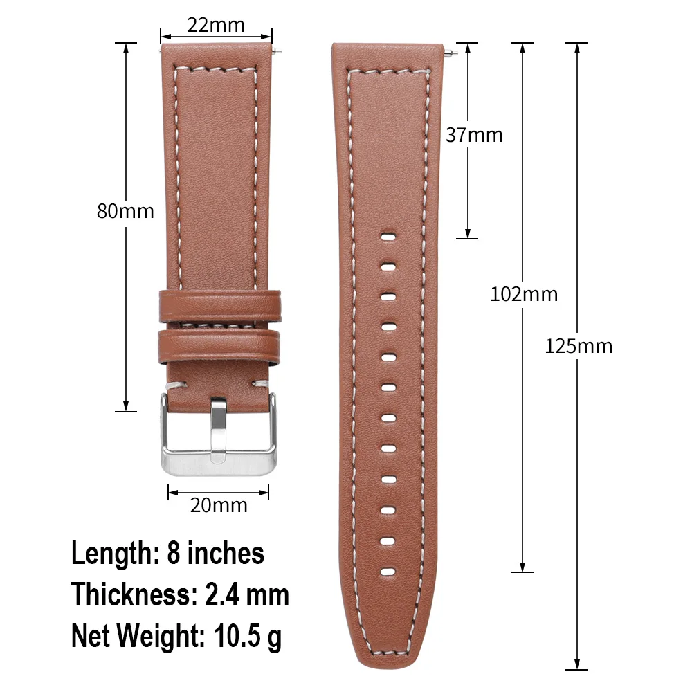 Premium Leather Quick Release Watch Band Straps with Pin Buckle - Black, Brown, White, Grey